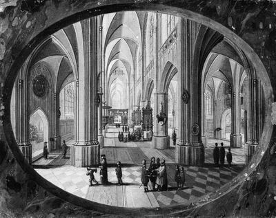 Inside a Gothic church by day