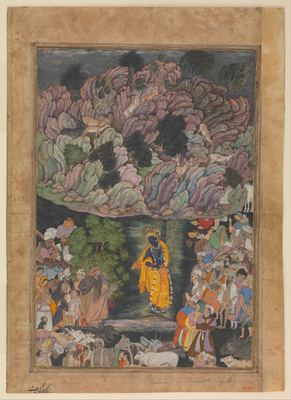 Krishna lifts the mountain