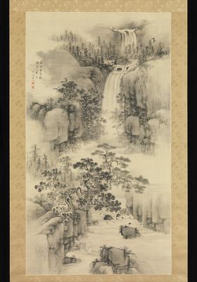 A landscape with a waterfall